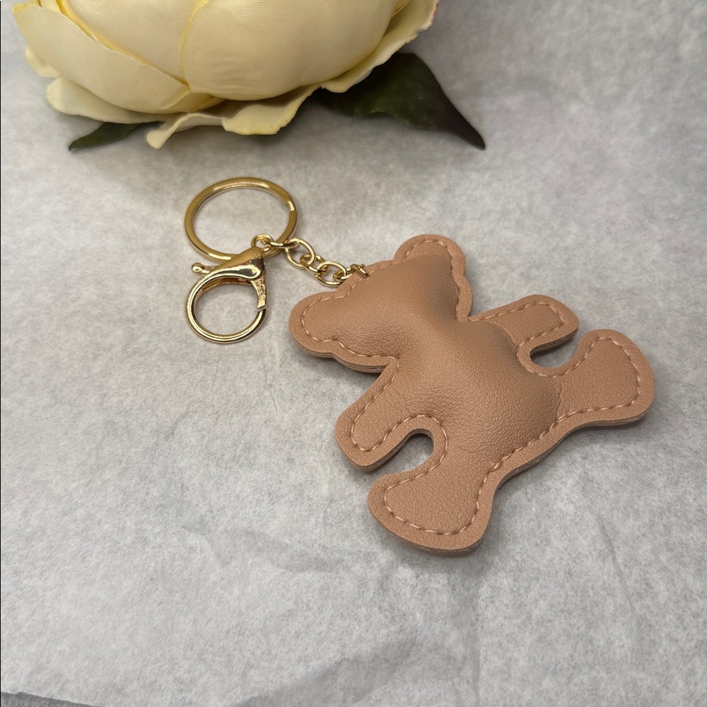 Chic Tan Leather Teddy Bear Keychain